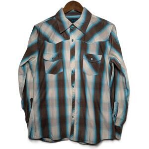 Cowgirl Hardware Women's Long Sleeve Brown/Blue Pearl Snap Western Shirt Size M